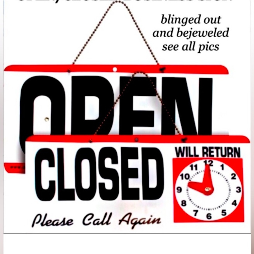 Door sign OPEN/CLOSED embellished/bedazzled business sign size 11-1/2"Wx6"H NWT - Picture 1 of 1